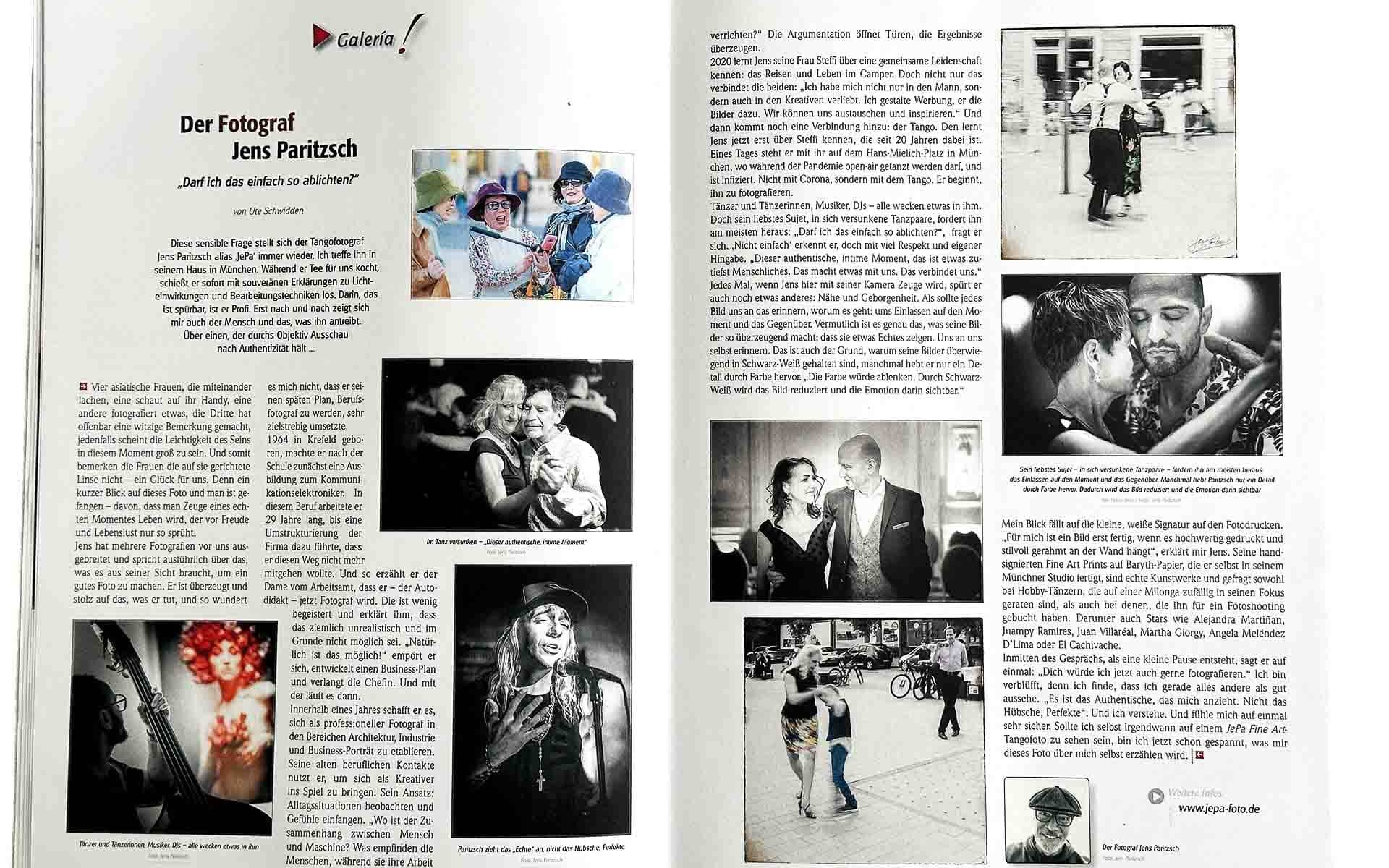 Zeitschrift Tangodanza Ausgabe 2/2025, hier ist ein Interview mit Jens Paritzsch ein Tangofotograf aus München